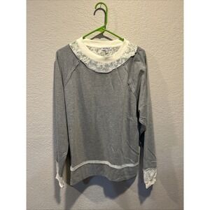 White Birch Crewneck Sweatshirt White Lace Around The Neckline Cuffs L NWOT